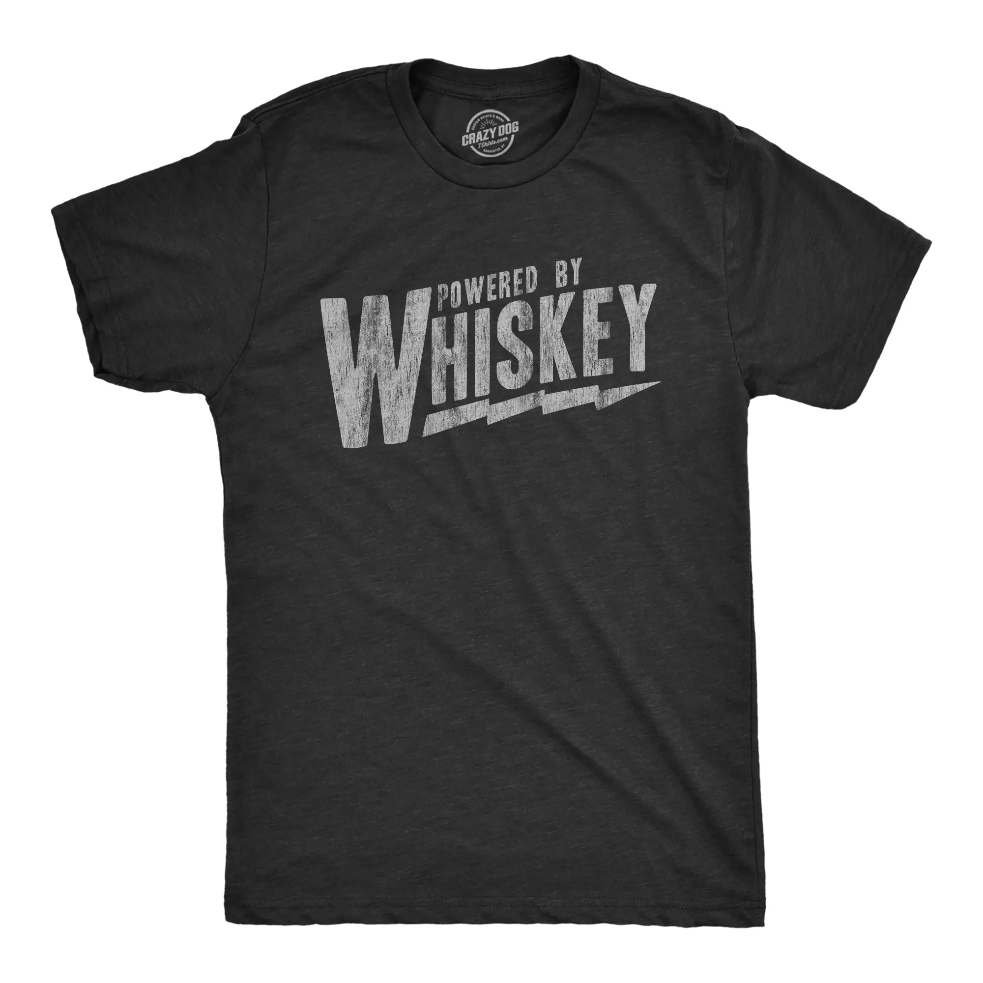 Mens Powered By Whiskey T Shirt Funny Sarcastic Drinking Vintage Retro Graphic Tee Mens Funny T Shirts Cool Vintage Fashion T-Shirt Gift Classic Menswear Drinking Apparel for Men Funny Liquor Short Sleeve Black