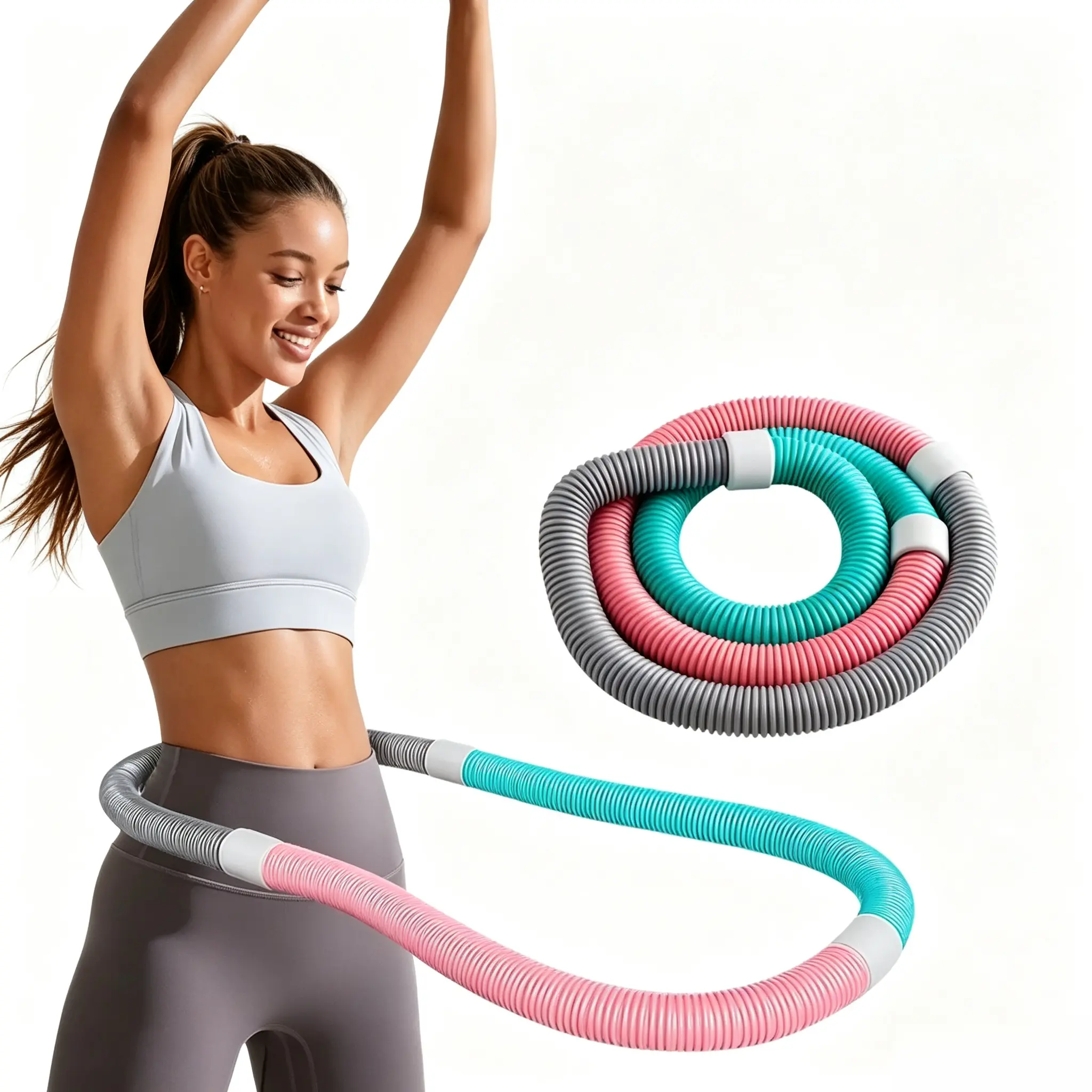 3.3lbs Weight Weighted Hula Hoop for Adults - Foldable Compact Workout Equipment with Soft Bending Spring Core, Waist-Friendly Quiet Design, Ab Training Gear for Indoor Use