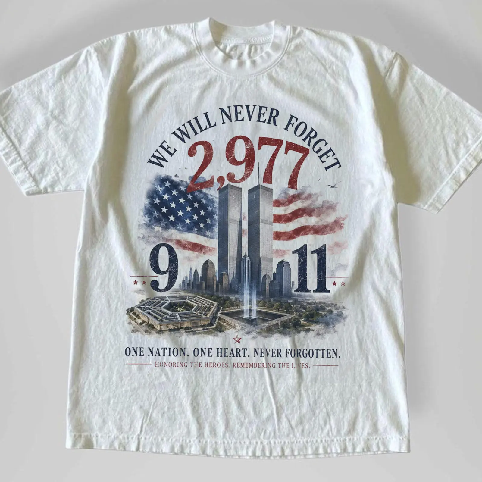 9/11 Never Forget Comfort Color Shirt Patriot Memorial Tee Twin Towers Tribute Ring Spun Cotton Casual Soft Washed T-Shirt Trendy Tops Perfect Gift