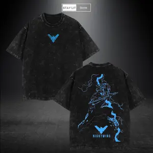 Nightwing Vintage Washed T-Shirt, crafted from premium heavyweight cotton, soft vintage feel, durable seams, oversized streetwear fit, new release for superhero fans seeking bold casual style