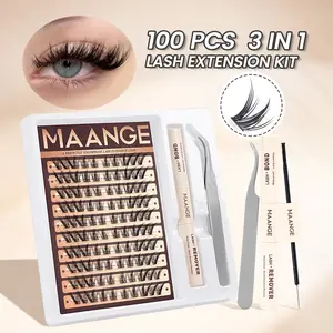 Maange Eyelash Extension Kit, 100 Cluster Segmented False Lashes + Glue + Tweezers, Cross Style, Solid Form, Makeup Tools, Individual Lashes Clusters