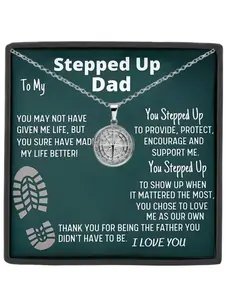 To My Stepped Up Dad Stainless Steel Pendant Necklace, Gift Box Included, Ideal for Father's Day Birthday Christmas, Jewelry Gifts, Letter Necklace