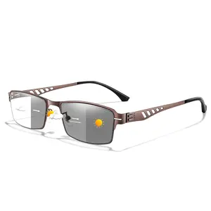 Fashion Metal Frame Photochromic Reading Glasses, Lightweight Durable Glasses, Unisex Blue Light Blocking Eyewear, Classic Framed PC Lenses, Multi-Pack