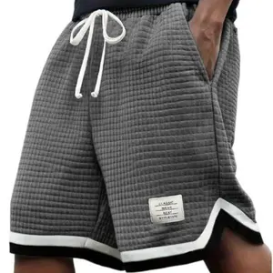 Plus Size Men's Waffle Knit Shorts - Elastic Drawstring Waist Casual Summer Shorts with Stretch, Breathable Soft Fabric, Solid Color Versatile Plus Size Men's Shorts Gray Mens Tropical SpringStatements