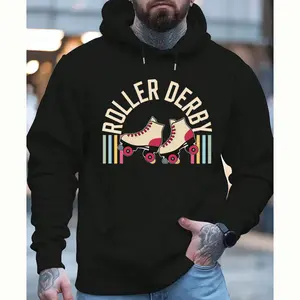 Unisex Retro Roller Skating Hoodie – Derby Theme Long Sleeve with Track Pattern