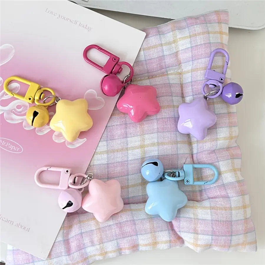 [5-Pack]Adorable Bell Star Acrylic Keychain Set - Cute Starbucks Bag Accessories, Keychain for Bags for Students, Besties, and Couples, Cute Keychains
