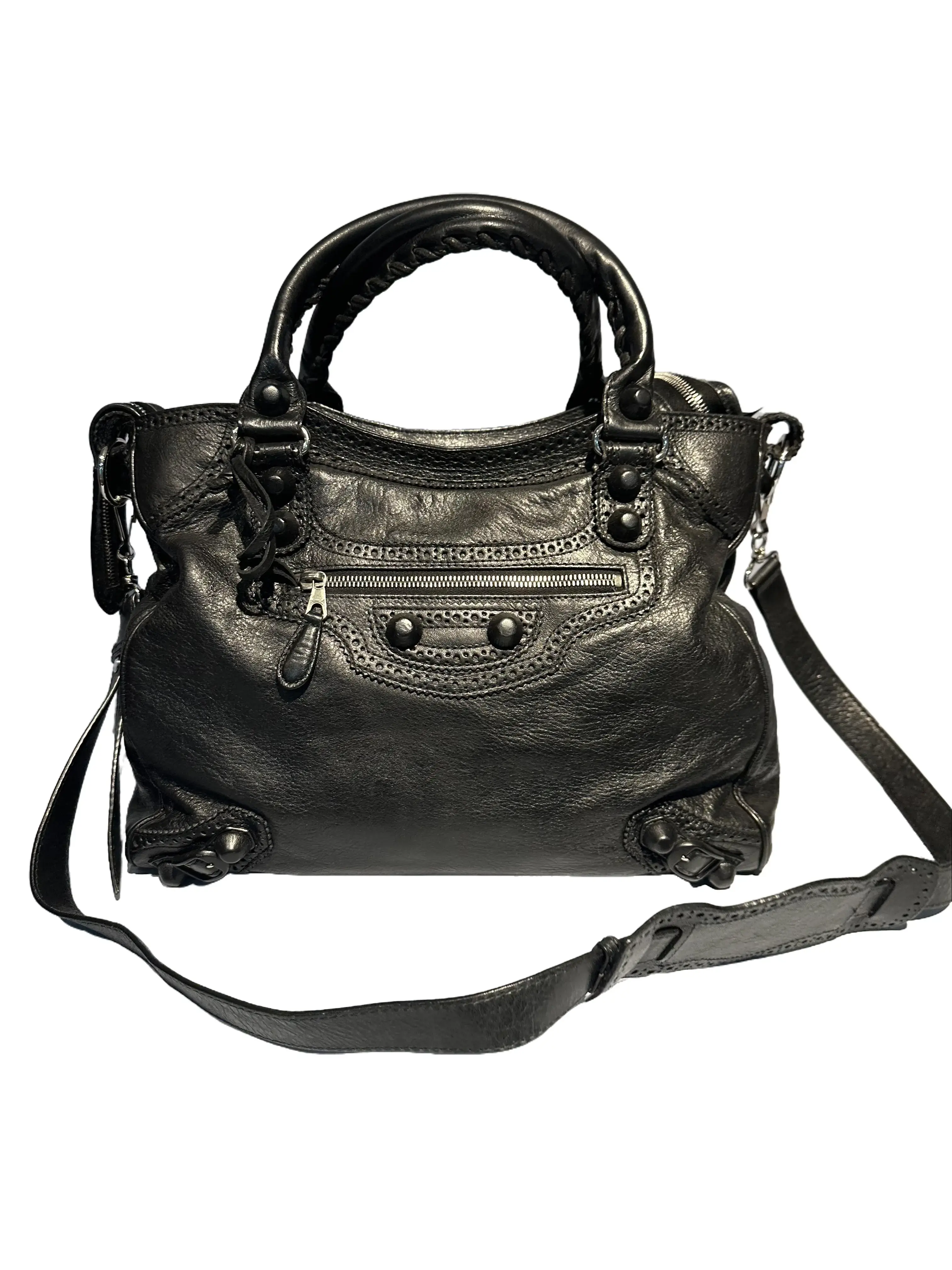 Pre-owned Balenciaga Black Iconic Motorcycle Shoulder Bag Shoulder Strap Included, 33×25×16 cm, TKB10000008, Sleek Design, Practical for Urban Explorers, Shoulder Bags