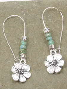 Boho Turquoise Flower Dangle Earrings for Women, Vintage Silver Plated Floral Drop Earrings, Western Bohemian Jewelry for Daily Party, Dainty Fashion Jewelry, Cute Jewelry