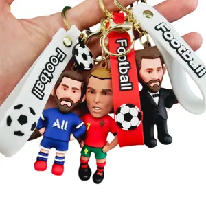 Silicone Football Star Keychains - 3D Player Figures with "Football" Strap, Ideal for Keys, Bags or Car Decor