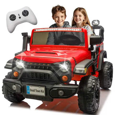 Small Town Kid 24V400W Two-Seater Kids Ride On Electric Truck Car with Parents Control 20in Wide Seat Four-Wheel Suspension Cool LED Lights Bluetooth Music USB MP3 Speeds 1.86-4.35MPH for Kids Aged 3-8 summerwins, Unisex