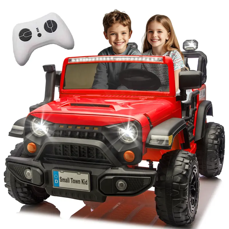 Small Town Kid 24V400W Two-Seater Kids Ride On Electric Truck Car with Parents Control 20in Wide Seat Four-Wheel Suspension Cool LED Lights Bluetooth Music USB MP3 Speeds 1.86-4.35MPH for Kids Aged 3-8 summerwins, Unisex,familyfun