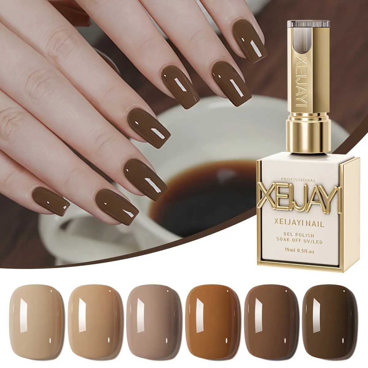 XEIJAYI Electroplated Bottle Maillard 6 Ultra New Fall/Winter Trending Press-On Nails High-Saturation Salon Gel Smooth Strong Long-Lasting Suitable for Salon Manicure and DIY Great Christmas Gift for Women - Polish, Cutics