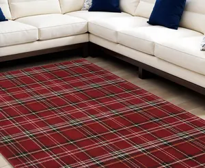360 Stand 8 x 10 ft. Power-Loomed Red & Black Plaid Checkered Rectangle Area Rug (545436), Checkered Rug