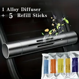 6PCS Car Air Freshener Set - 1 Alloy Vent Clip Diffuser with 5 Solid Scent Refills, Odor Eliminator & Long Lasting Fragrance