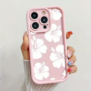 A Stylish Phone Case in Soft Summer Pink Featuring a Unique White Hibiscus Flower Design Printed with UV Technology, Compatible with Various for iphone17 16 15 14 13 12 11 PRO MAX PLUS,AIR Mini SE and iPhonModels Including ,  Making It a High-Quality Gift