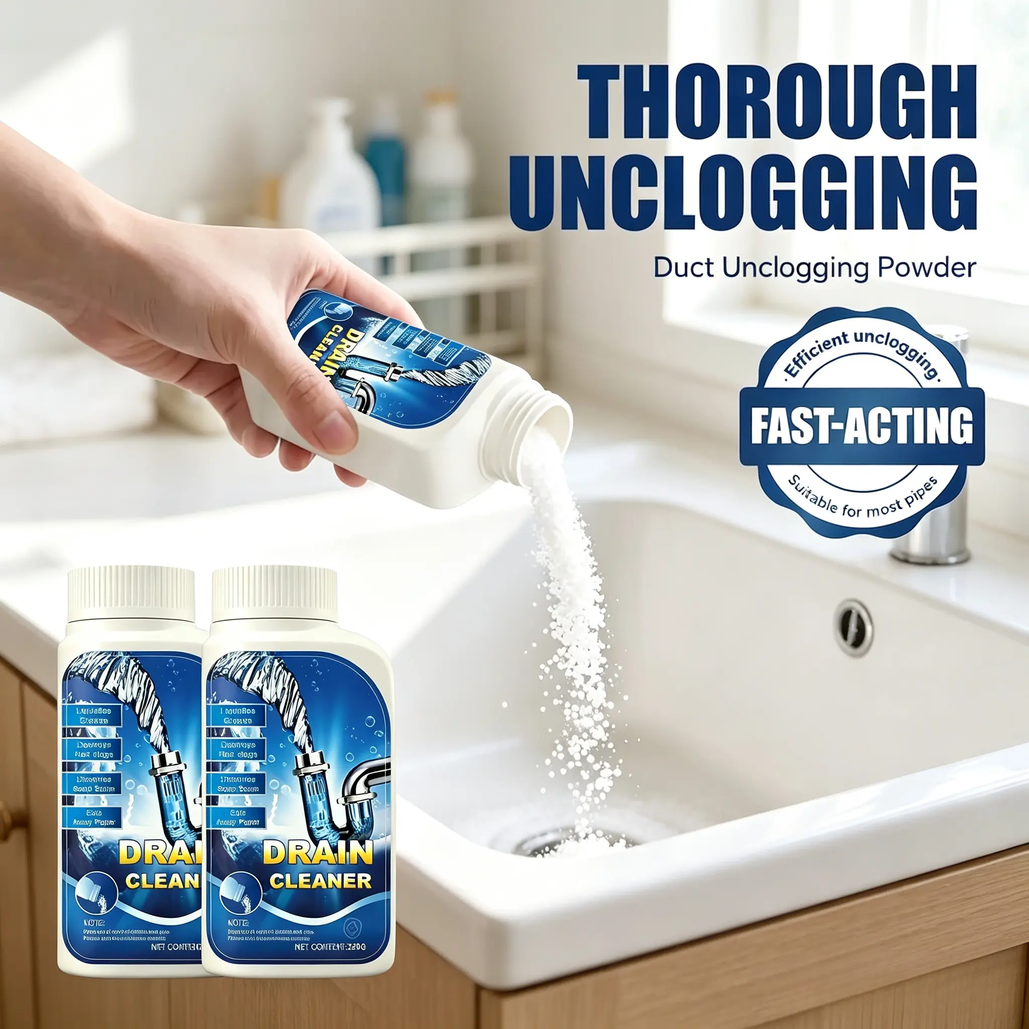 1/2/3/4/6/12 pcs of Powerful Pipe Cleaning Agent - Drain CleaningTool, Household Kitchen Cleaner, 99% Bacteria-Killing Solution, Odourless, Pipe-Safe, High-TempCompatible, Dissolves 200+ Blockages