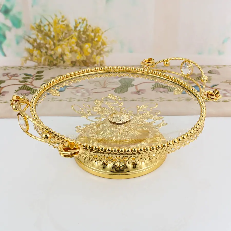 Elegant Metal & Glass Fruit Tray, Dessert Serving Trays, European Creative Court Style Serving Dish, High-End Kitchen Dining Basket, Festive Table Decor, Food Tableware
