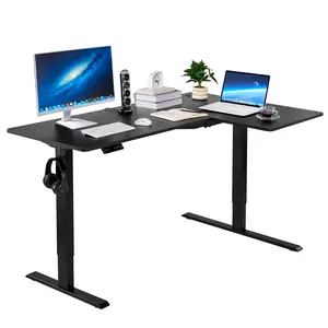 L-Shaped Electric Height Adjustable Corner Desk For Home Office And Gaming — Ergonomic Computer Desk With Dual Motors, Programmable Memory, Cable Management, Space-Saving Design, 2 Hooks Included