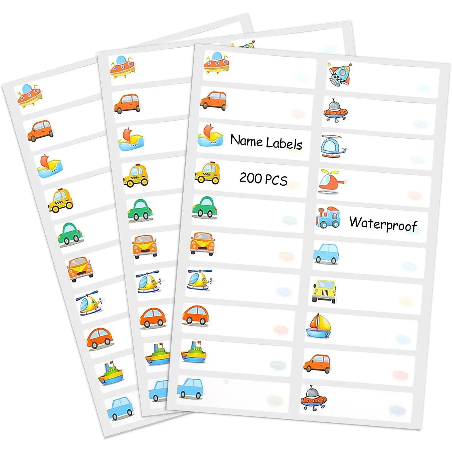 200 PCS Self-Adhesive Name Labels - Self-Laminating, Dishwasher Safe, Abrasion Resistant, 0.88 Inch Width, 2 Inch Length, Cute Pictures - for School Supplies, Water Bottles, Kitchen Organization (Office Stationery Labels)