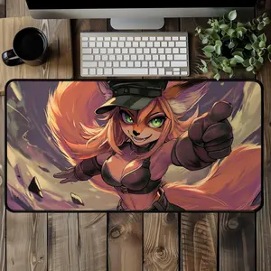 Police Fursona Furry Mouse Mat | Stylized Fox Fursona Furry Desk Mat for Gaming & Work | Furry Mouse Pad MTG Print Sand Rocks PlayMat