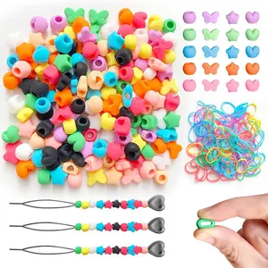 160 count  Hair Beads, Colorful Rainbow Soft Rubber Pony Beads Hair Accessories Kit for Girls Women Braids - 4 Shapes