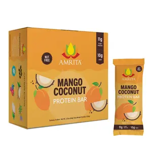 AMRITA Mango Coconut Protein Bar - Nut-Free, 11g Plant-Based Protein, 10g Fiber, Allergen-Friendly, School-Safe, 12 Bars