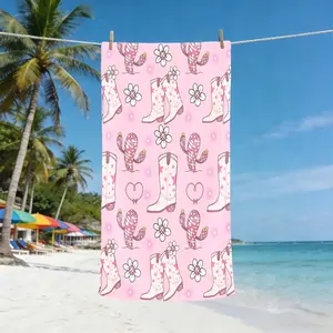 Western Cowboy Boot Floral Beach Towel, Travel Towels, Lightweight Soft Quick-Dry, Sun Protection, Ideal for Summer Vacations