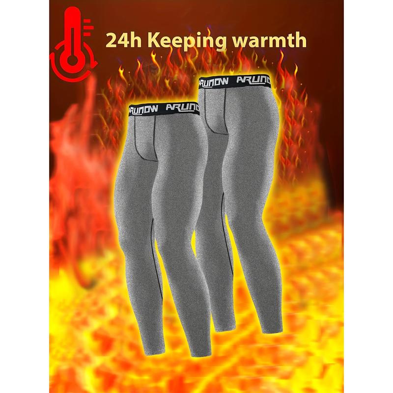 2pcs Men'S High-Elastic Waistband Thermal Leggings - Full-Length Tight-Fit Winter Pants with Full-Length Zipper Closure, Thermal Insulation for Gym, Running, Casual Wear - Solid Color Athletic Pants (hand Washable), Gym Wear, Sleek Design