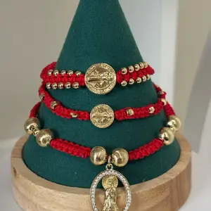 Red Protection Adjustable Bracelet with Gold Beads and Charm for Stylish Comfort