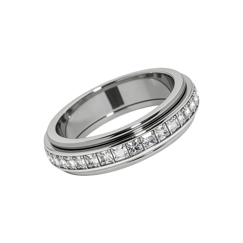 Anxiety Rings for Women and Men Titanium Steel Spinner Fidget Band Rings with Cubic Zirconia for Stress Relief and Wedding Promise Comfort Fit Size 5 to 12 Anxiety Rings for Women and Men Titanium Steel Spinner Fidget Band Rings with Cubic Zirconia for Stress Relief and Wedding Promise Comfort Fit Size 5 to 12