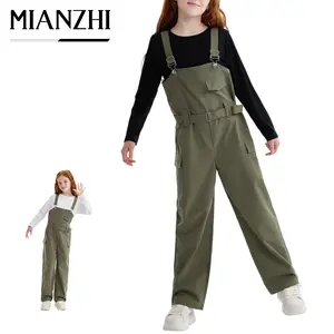MIANZHI Girls 2-Piece Outfit Long Sleeve Top & Cargo Jumpsuit with Pockets Soft Cotton Spandex Casual Fashion Summer Clothing Set