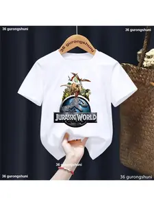 2025 new models for men and women T-shirt Jurassic World Dinosaur Print T-shirt Children's Summer Fashion Men's and Women's Clothes Cute T-shirt Top