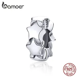 Stoppers Charms with Silicone Sterling Silver Stars Beads for Women Jewelry Making Charm Bracelet for Girl SCC1169