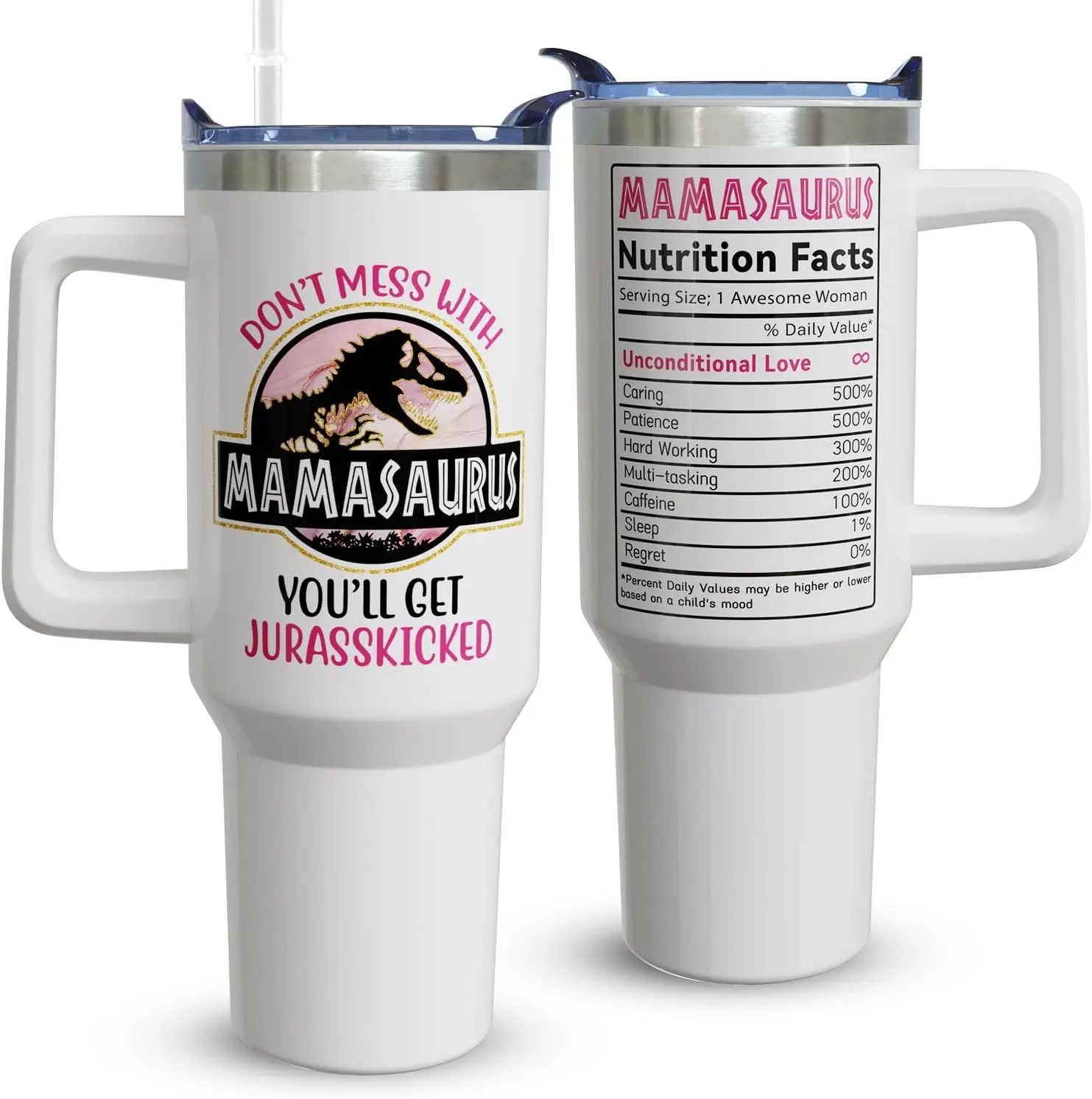 40oz Mom Tumbler with Handle Mamasaurus cup, Mom Gifts from Daughter/Son,Mama Birthday gifts, Mother's Day Gift for Mama - Tumbler 40oz, Gift for Christmas, Gift for New Year, Best Gift