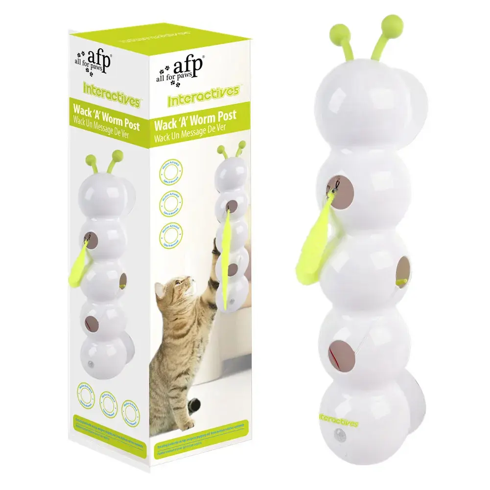 ABS Plastic Interactive Cat Toy - Battery-Operated Worm-Shape Intelligent Interactive Toy, Motion-Activated Wack-A-Worm Post, 600mAh Battery, 2.5H Longer Playtime, Thermoplastic Rubber Automatic Emerging Tail, Cat Teaser, 400.00x85.00x85.00mm