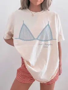 Summer Vacation Women's T-Shirt, Blue Bikini Print, Casual Fashion, Trendy Youthful Style, Comfortable Daily Wear