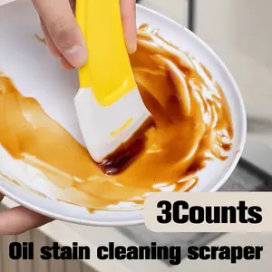 3 Counts Kitchen Oil Stain Cleaning Boards, Yellow Ergonomic Scrapers for Effective Degreasing