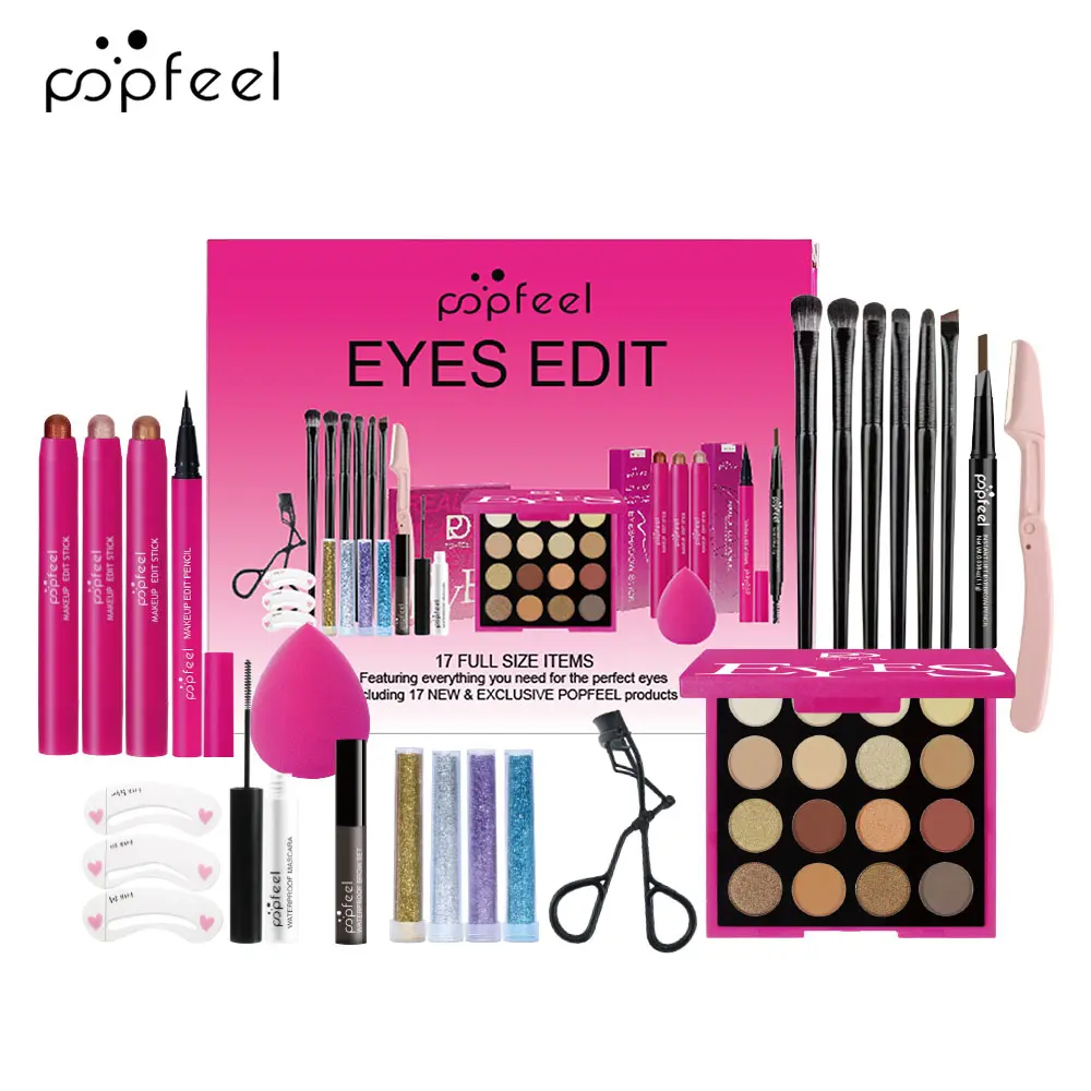 popfeel Waterproof Makeup Set with Pink-Tone Palette and Brushes, Youth-Focused Gift Kit for New Year or Mother's Day