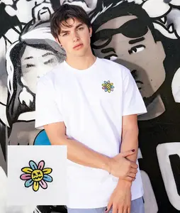 Woozy Face Flower Embroidered Mens T-Shirt