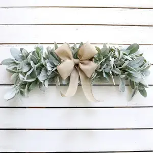 Charming Farmhouse Sheep Ears Eucalyptus Wreath with Bow, Artificial Eucalyptus Garland, All-Season Indoor Plant Decor, Perfect for Living Room and Wall Accent