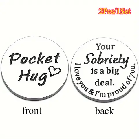 Women's 2-Piece Durable Stainless Steel Keychains Set - Casual Stylish Minimal Style, Easy to Style, Pocket Hug Coin with Sobriety Message, Keychain for Purse, Decorative Silver Carabiner, Inspirational Birthday Gift