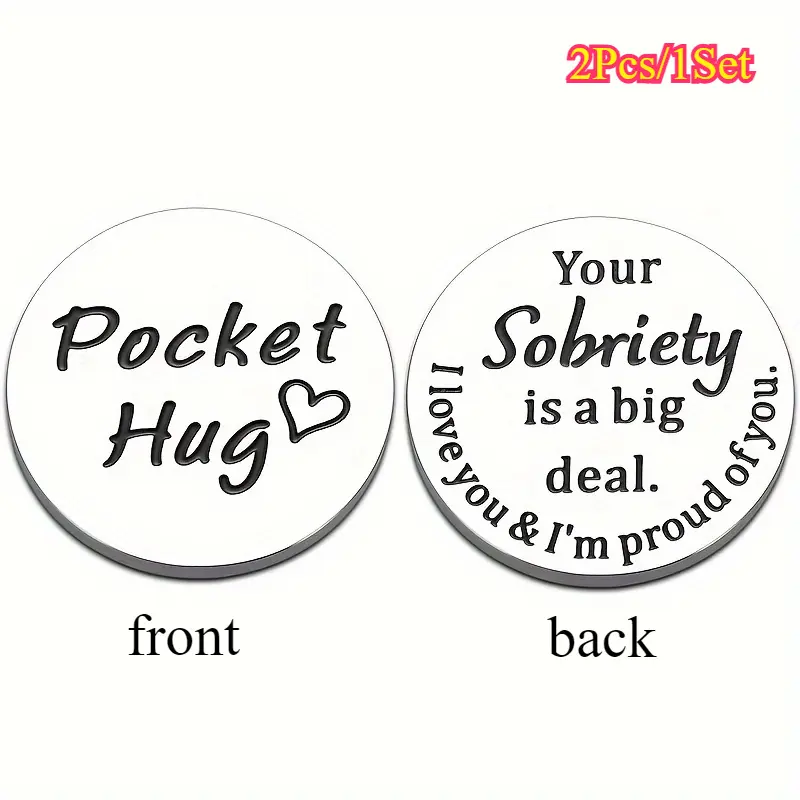 Set of 2 Cool Keychains for Women, Stainless Steel Pocket Hug Coin with Sobriety Message, Inspirational Birthday Gift, Metal Keychains, Anniversary, Set Of Two