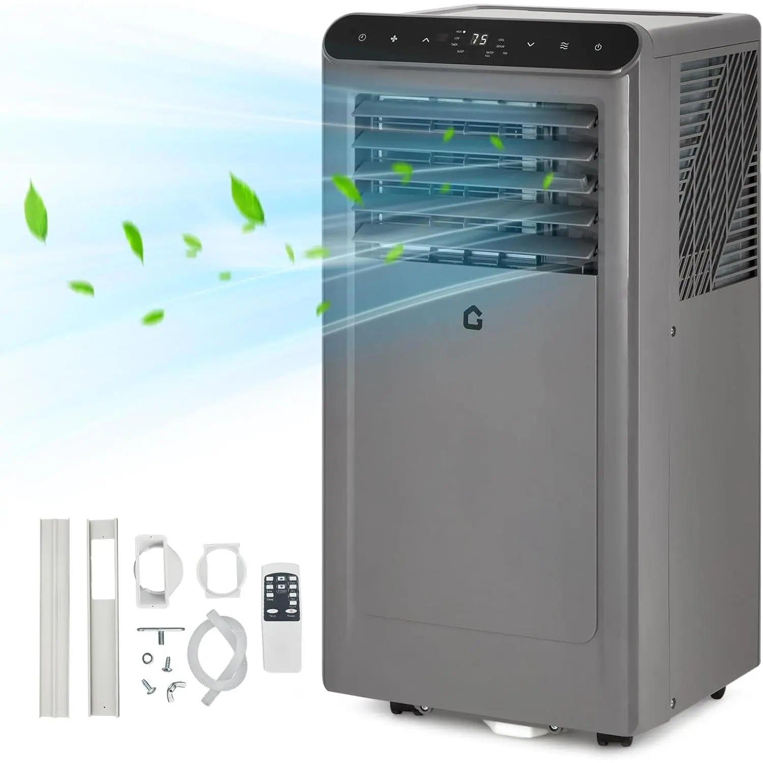 10,000 BTU Portable Air Conditioner with Dehumidifier, Cooling, Fan 3-In-1, Drainage-Free Cooling, Cools Up to 450 Sq. Ft. with Remote Control, Gray