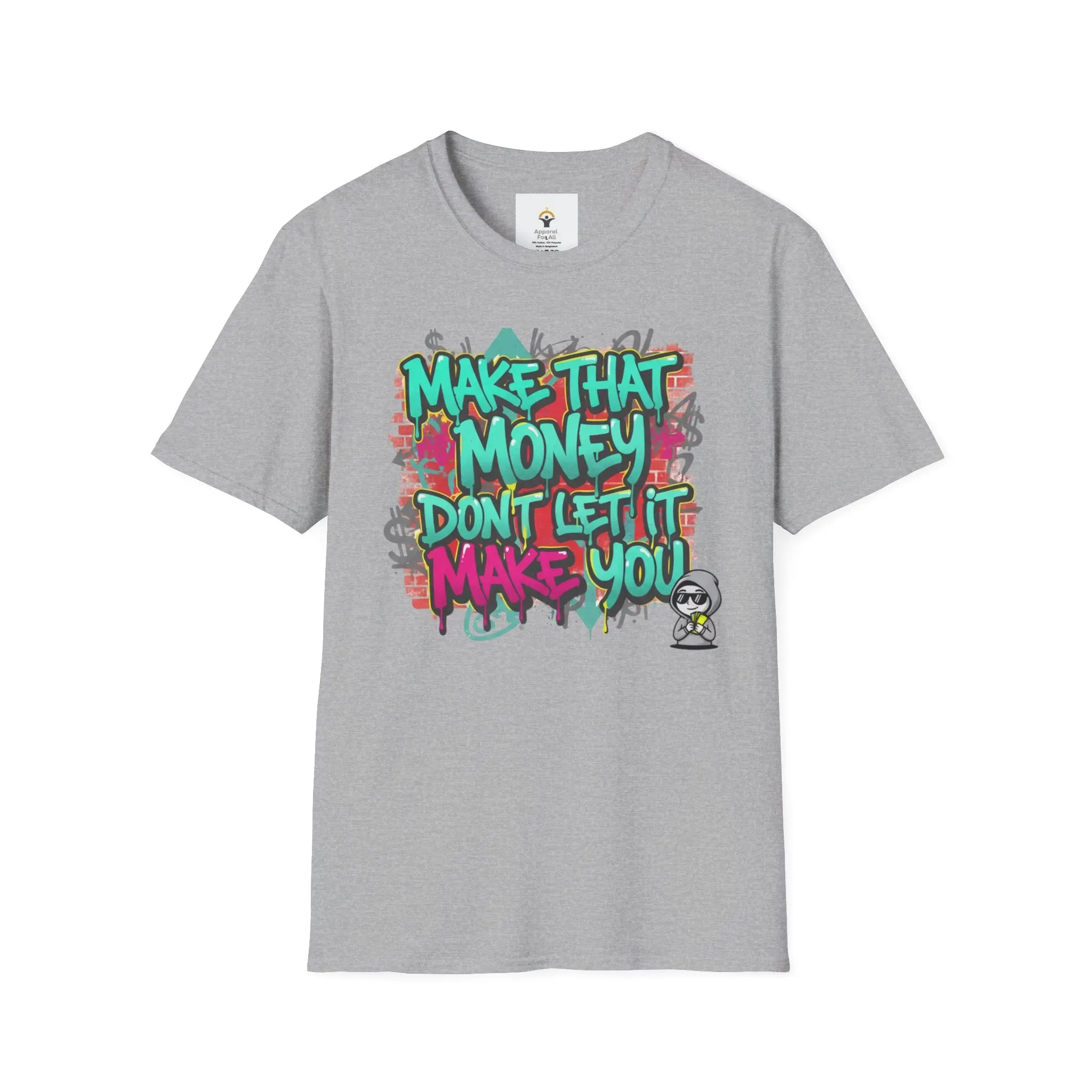 Graphic Tee for Men, Casual Streetwear 'Make That Money' DTG Print in Lightweight 100% Cotton, Short Sleeve with Ribbed Round Neck, Drape, Shortsleeve, Knit, Bold Graphic, Breathable Light, Clean Drape, Menswear, Shirt, Soft, Graffiti Look, Ring-Spun Cott