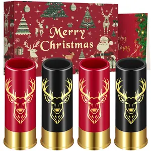 4pcs/set Deer Head Pattern Plastic Shot Glasses, 12GA Small Bullet Shot Cups for Whiskey Tequila Vodka Liquor, 45ML Capacity Drinking Cup, Perfect for Christmas Party，Creative Christmas Gift Set