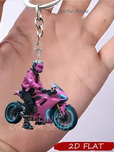2D plane - 2D plane motorcycle rider keychain | 2D plane acrylic figure, dynamic riding posture, motorcycle and helmet design, compatible with car keys, backpacks, mobile phones, luggage - durable and lightweight, bright colors