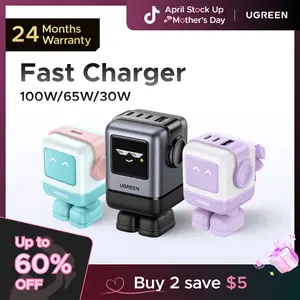 UGREEN Uno 100W/65W/30W/USB C Charger 3/4-Port Robot GaN Fast Charger PPS PD3.0 for iPhone 17 16 15 14 Pro Max, Galaxy S24/S23 Ultra, Fast Charge for Laptop Macbook Air-Black Friday Electronic Charging,tiktokshopstockup,mothersdaygift