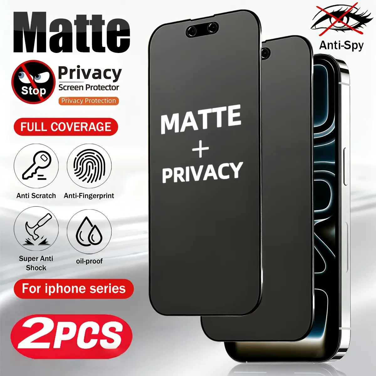2-Pack Matte Privacy Ceramic Screen Protector Films, Shockproof Protection Cellphone Accessories for iPhone 17 Pro Max/17 Pro/17 Air/16 Pro Max/16 Pro/15 Pro Max/15 Pro/15/14 Pro Max/14 Plus/13 Pro Max/12 Mini/11