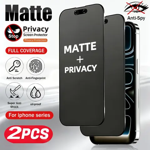 【Black Friday】2-Pack Matte Privacy Ceramic Screen Protectors, for iPhone 11–18 Series, Anti-Fingerprint Frosted Anti-Spy Flexible Film, Easy Application