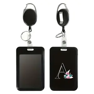 Staff Card Storage Bag, Multifunctional ID Badge Holder, Retractable Badge Reel, Detachable Card Protector, Office & School Use, Marble Design, Removable Cardholder